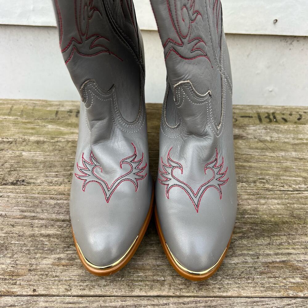 Vintage 80s Acme Gray High Heeled Cowgirl Western Boots 7M - Picture 3 of 8